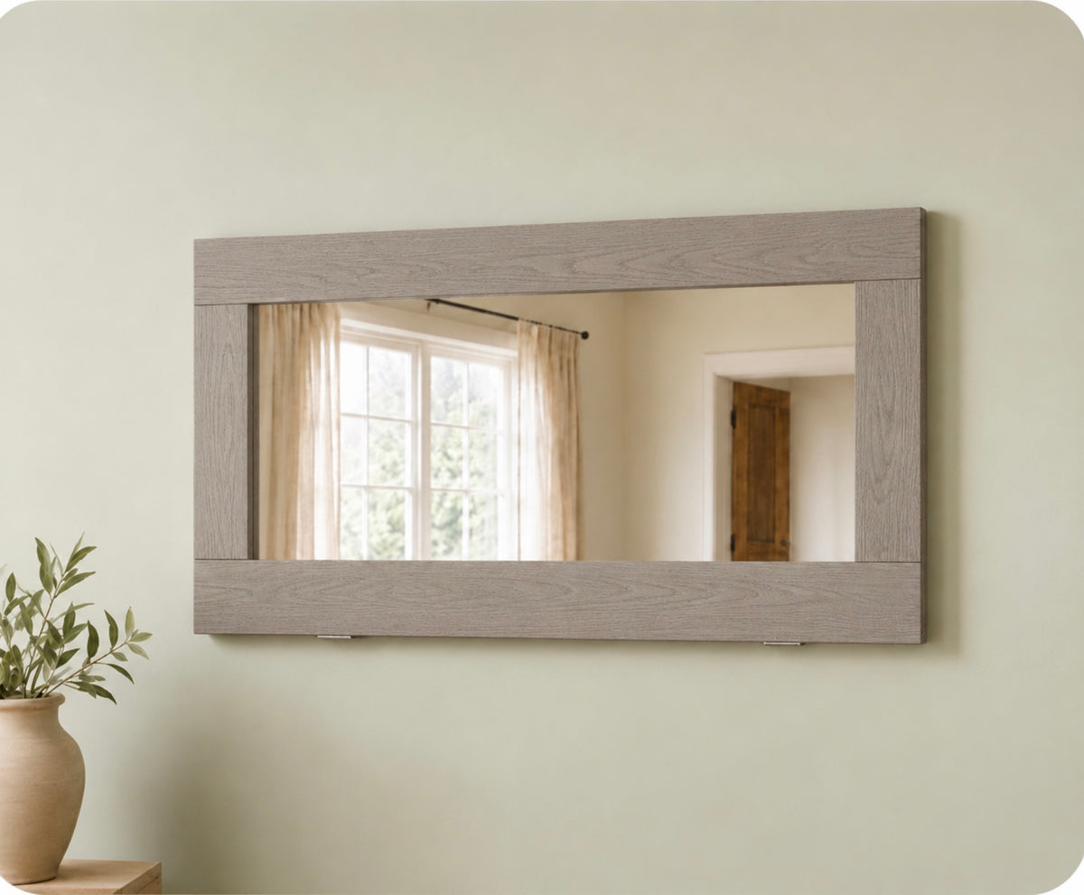 Gray Mirror Secret Shelfie — Wall Mirror & Pillow Storage Shelf