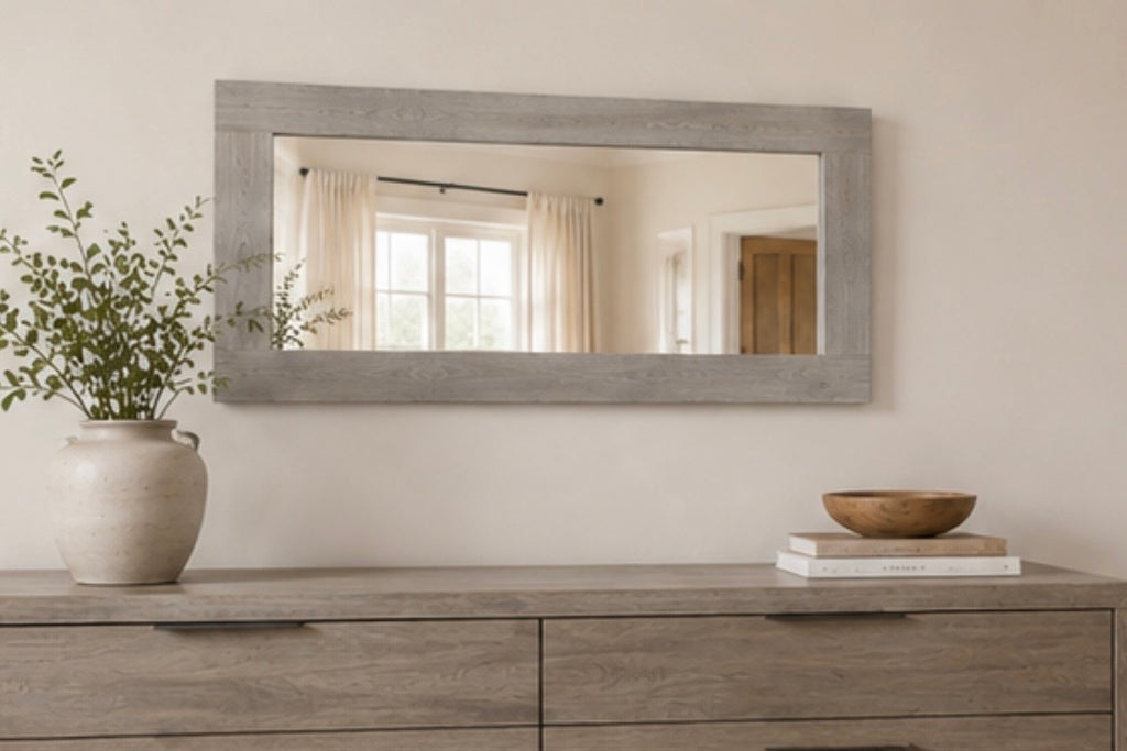 Gray Mirror Secret Shelfie — Wall Mirror & Pillow Storage Shelf