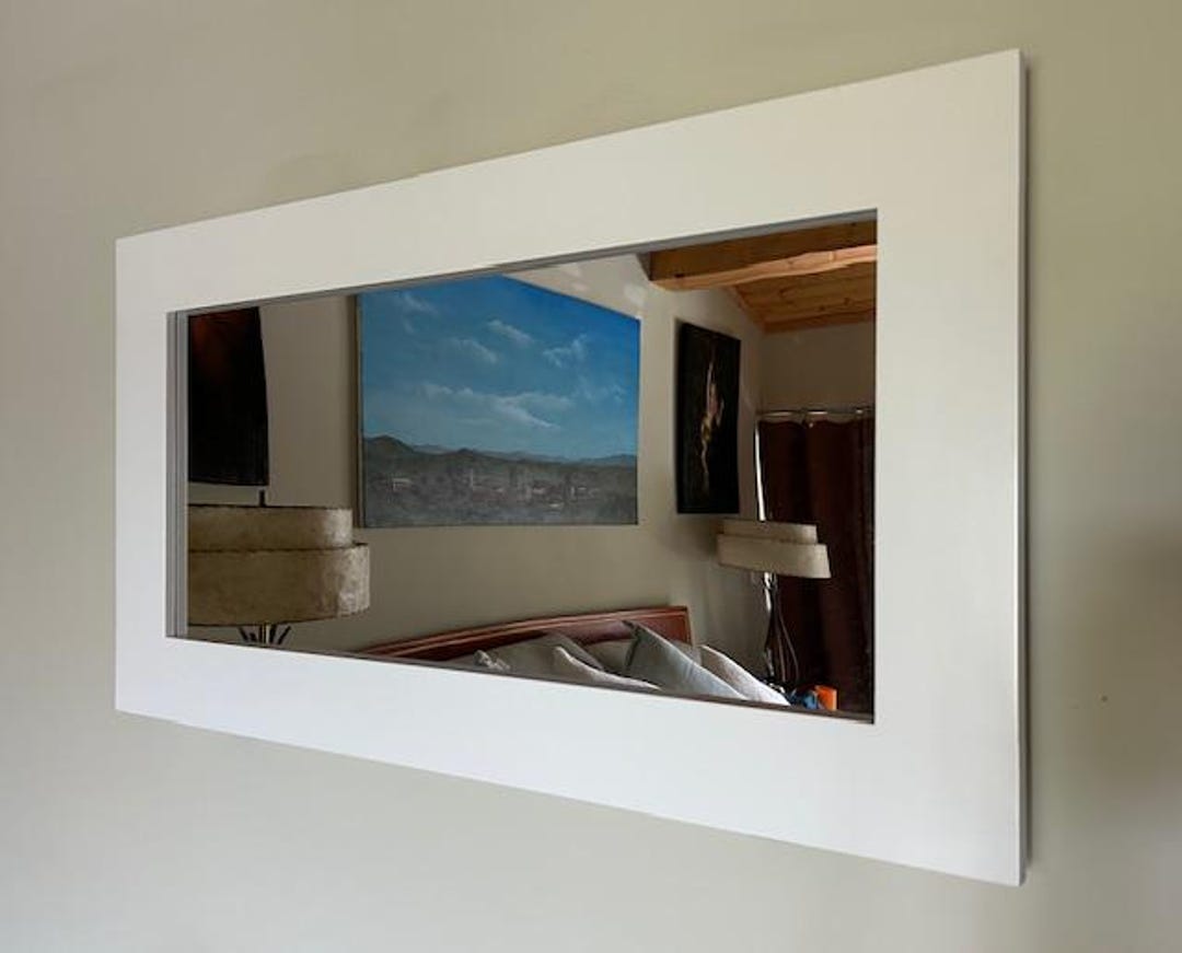 Satin White Mirror Secret Shelfie closed as wall mirror